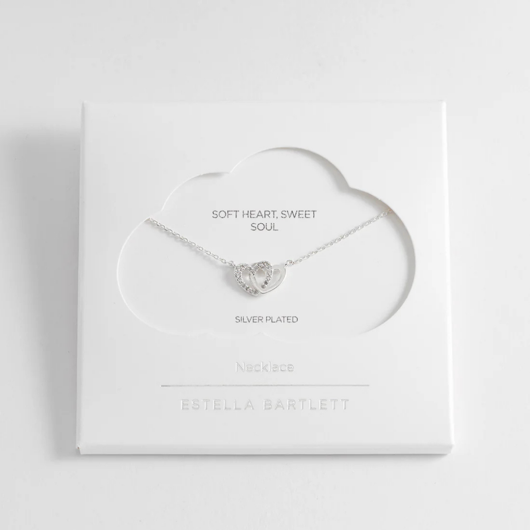 Estella Bartlett Interlocking Heart CZ Necklace - Silver Plated Cubic Zirconia Pendant Jewelry for Women | Perfect Gift for Valentine's Day, Anniversary & Special Occasions