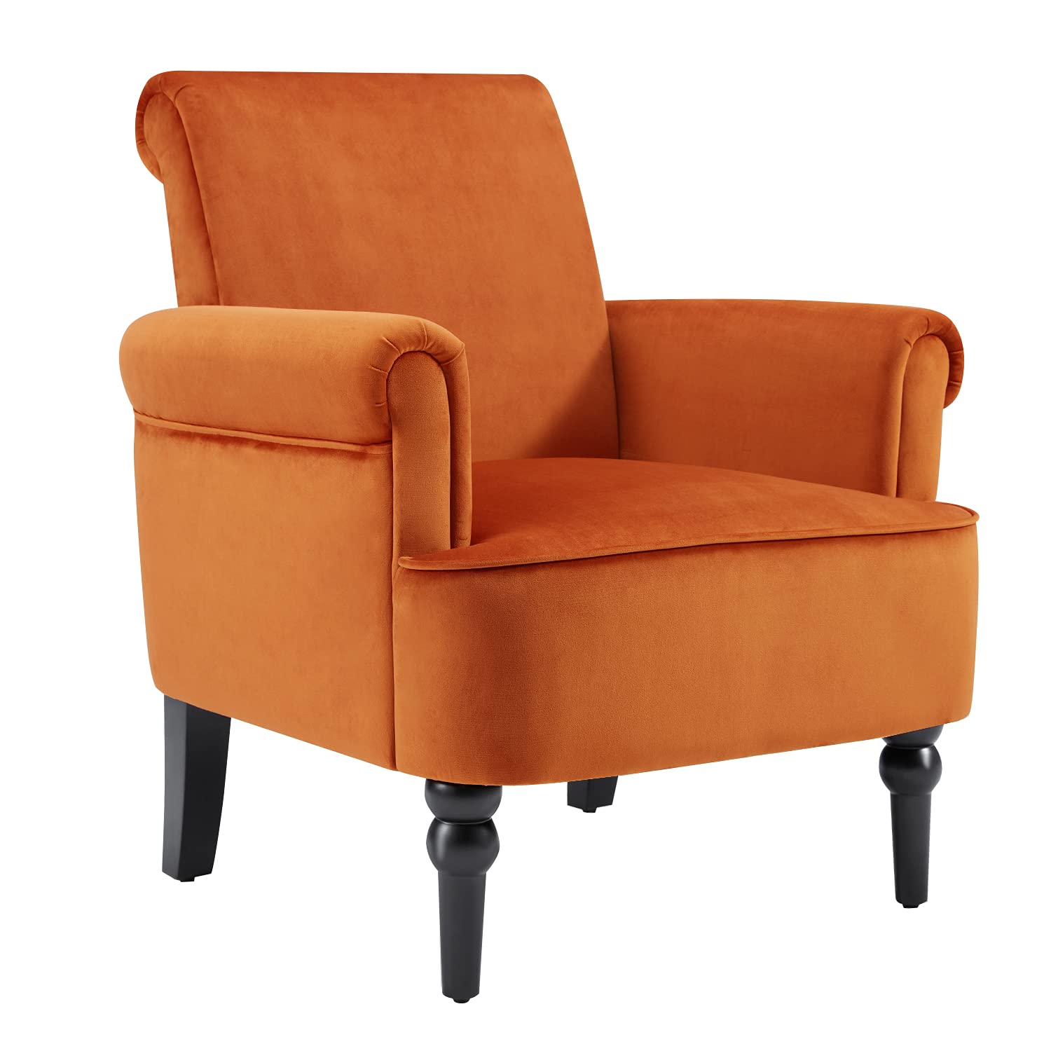 MELLCOM Modern Velvet Accent Chair - Comfy Upholstered Armchair with Sturdy Gourd Legs for Living Room, Bedroom, Reading Nook - Soft Orange Lounge Chair (Perfect for Small Spaces, Apartments & Cozy Corners)