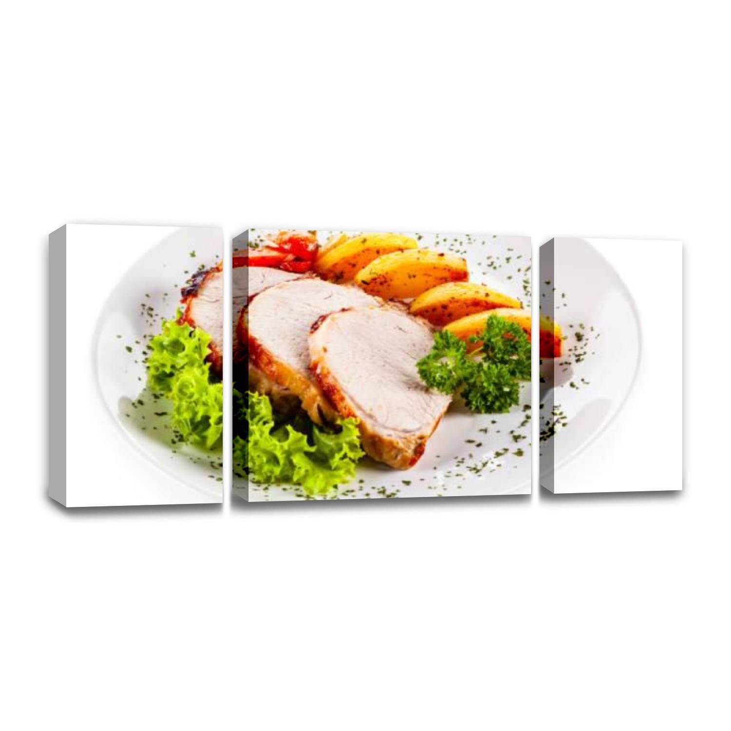 CCArtist Roast Pork, Baked Potatoes and Vegetable Salad Canvas Wall Art Print - Modern Kitchen & Dining Room Decor - Perfect for Living Room, Bedroom & Restaurant Wall Decor