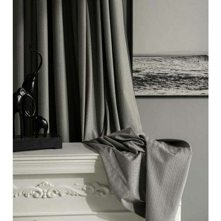 Taylor H. Luxury Jacquard Velvet Woven Design Curtains - Morandi Gray | Premium Blackout Drapes for Living Room, Bedroom & Home Decor