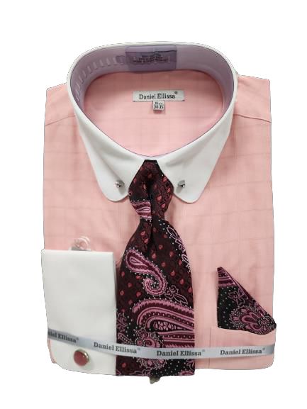 DANIEL ELLISSA JQD Round Collar & Cuff Set with Collar Bar - DS3830P2 Pink | Elegant Women's Fashion Accessories for Office, Party & Special Occasions