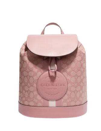 Coach Dempsey Drawstring Backpack - Signature Jacquard Fabric with Coach Patch & Striped Design - Perfect for School, Travel & Everyday Use