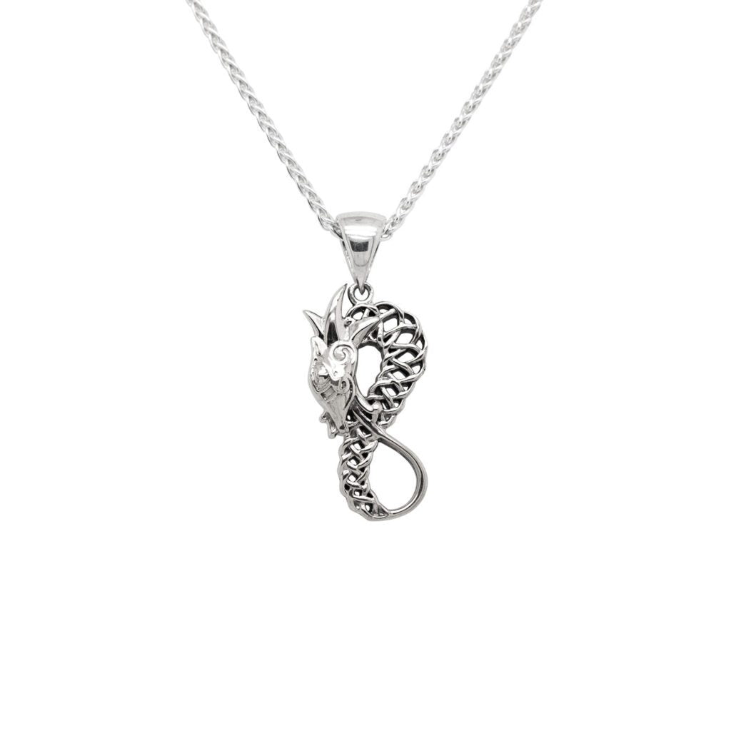 Silver Celtic Dragon Figure 8 Pendant Necklace - Small Viking Jewelry for Men & Women - Perfect for Gifts, Cosplay, and Medieval Fashion Accessories