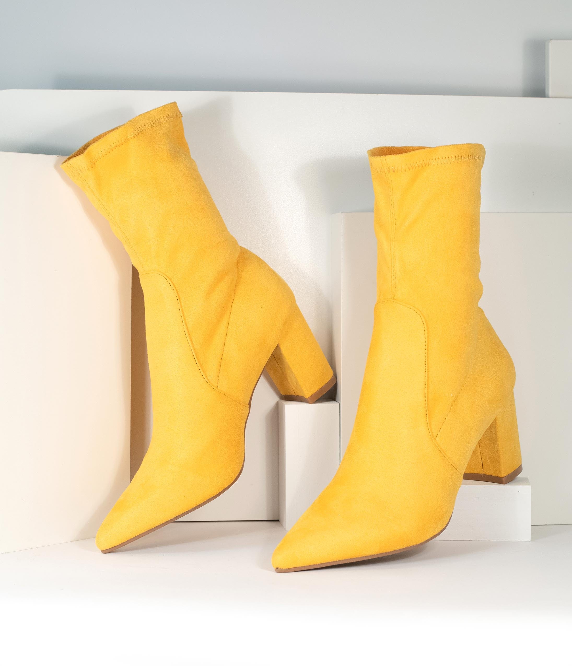 Mustard Suede Pointed Toe Ankle Boots for Women - Stylish Fall & Winter Fashion Booties for Casual Outfits, Office Wear & Date Nights