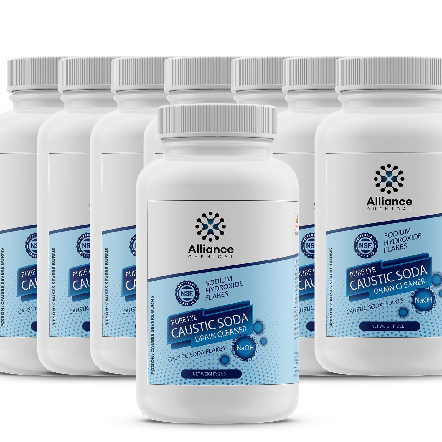 **Sodium Hydroxide Flakes (Lye) - 16 lbs (8 Pack) - Water Treatment Grade - High Purity for Cleaning, Soap Making & Drain Unclogging**    *(Use Cases: Ideal for water purification, soap production, drain cleaning, and industrial applications.)*