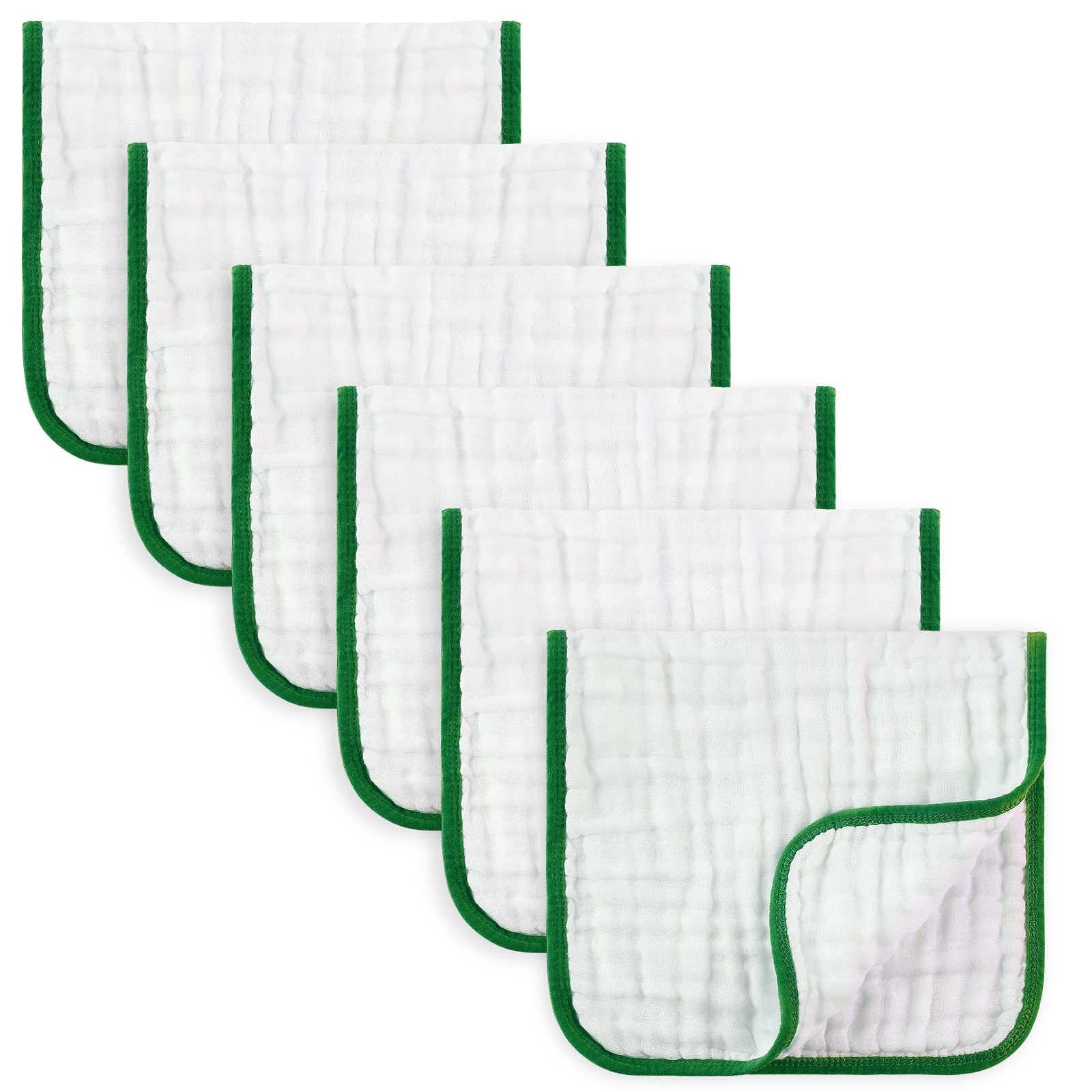 Organic Baby Muslin Burp Cloths Set - 6 Pack Soft Absorbent Unisex Newborn Burping Bibs & Drool Rags for Boys & Girls (Green) - Perfect for Feeding, Spit-Up & Daily Baby Care