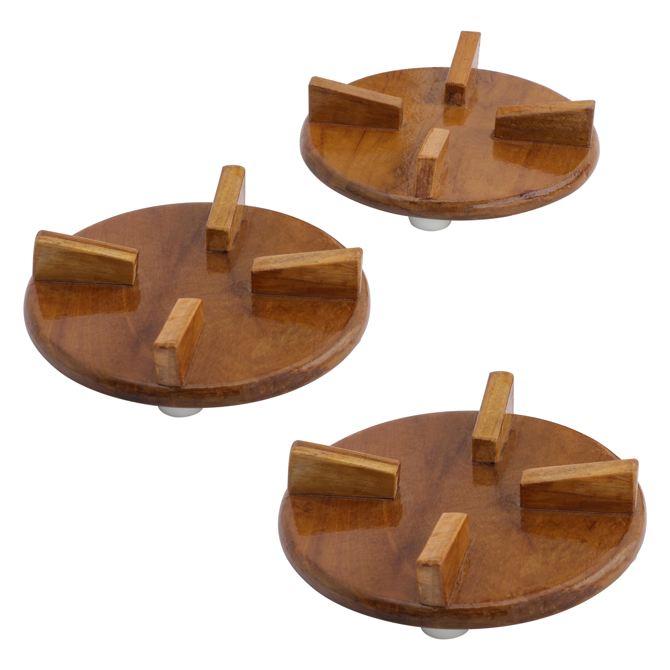 ROSTON Teak Wood Hot Pot Stand Set of 3 - Round Table Ring Trivet for Kitchen & Dining - Perfect for Asian Cooking, Tabletop Grilling, and Protecting Surfaces from Hot Pots