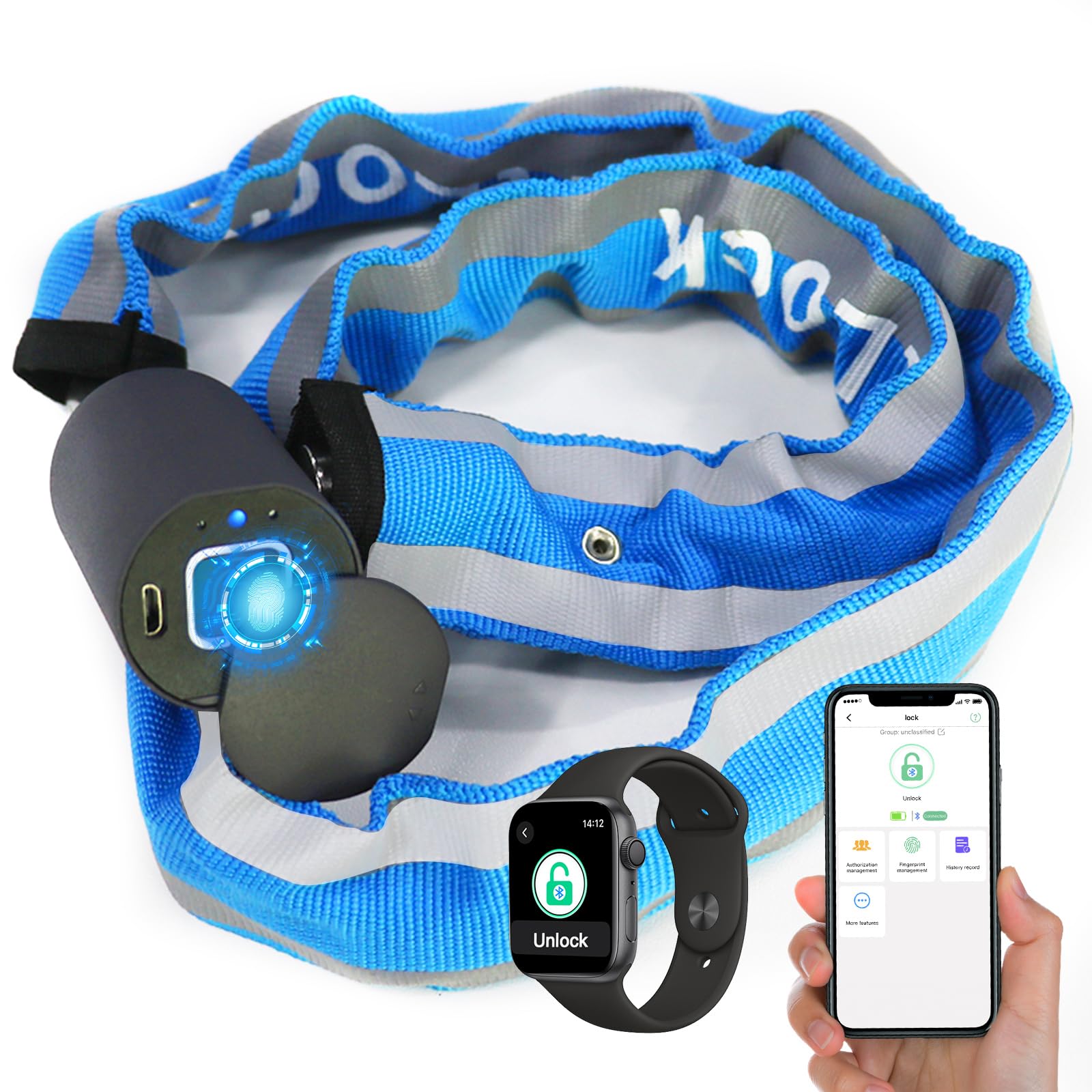 Eseesmart Fingerprint Bike Chain Lock - Heavy Duty Anti-Theft 3.28ft Smart Bicycle Lock with APP Control, Waterproof Security Cable for Bikes, Scooters, Motorcycles, Doors, Gates & Fences | Perfect for Urban Commuting, Outdoor Adventures & Home Security