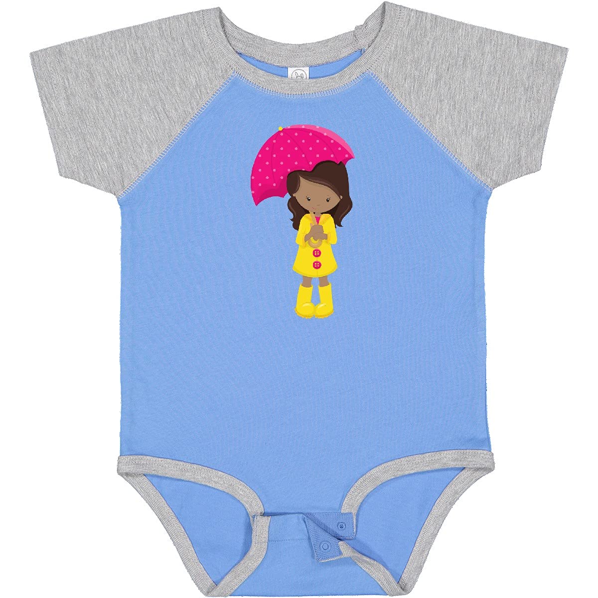 Inktastic African American Girl Raincoat & Umbrella Baby Bodysuit - Cute Infant Outfit for Rainy Days, Playdates & Photo Shoots
