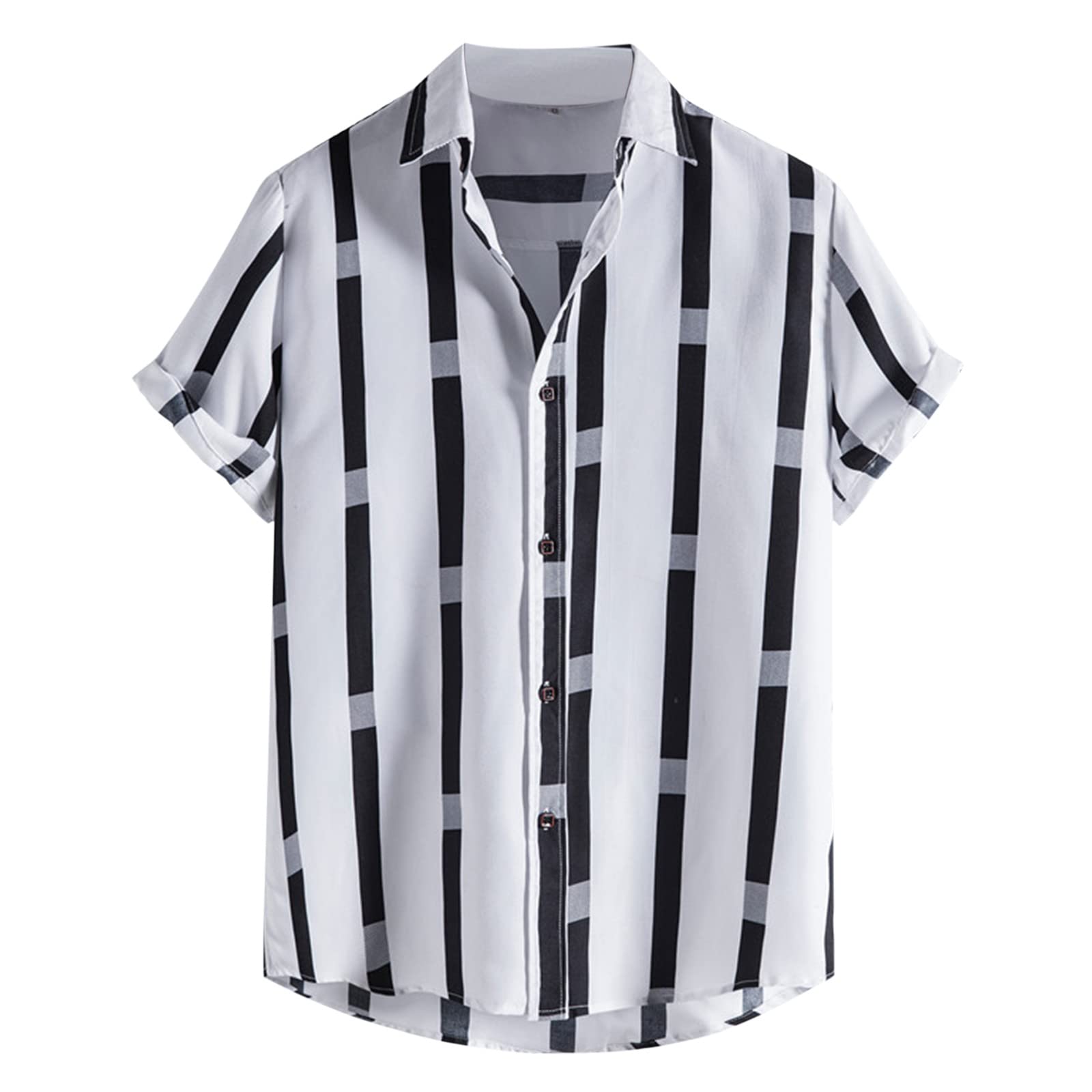 Premium Men's Summer Casual Short Sleeve Dress Shirt - Striped Print, Turn-Down Collar - Perfect for Office, Business Casual & Summer Outings