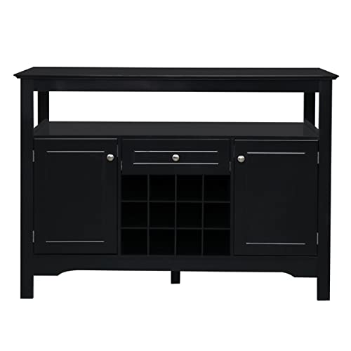 FCH Modern 2-Door Sideboard Cabinet with Wine Rack & Drawer - Black Entryway Storage for Living Room, Dining Room, or Hallway Organization