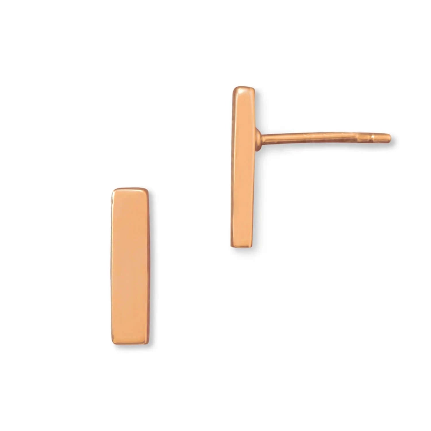 14K Rose Gold Plated Bar Earrings for Women - Minimalist Dainty Stud Earrings - Perfect for Everyday Wear, Work & Special Occasions