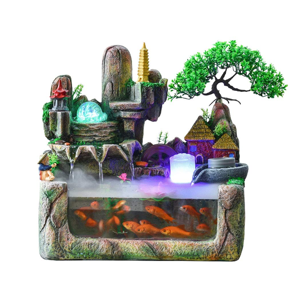 QIFFIY Small Tabletop Fountain with Fog - Indoor Relaxing Waterfall for Home, Office, Bedroom - Resin Desktop Water Feature for Stress Relief & Zen Decor - Perfect for Meditation, Yoga Spaces & Work Desks