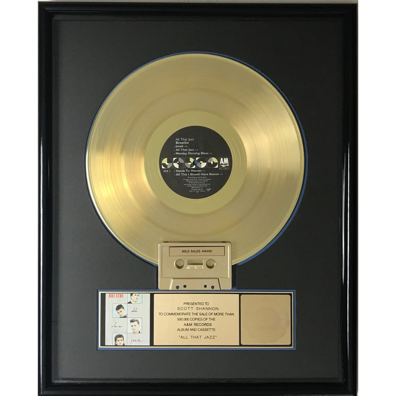 Breathe All That Jazz RIAA Gold Album Award - Certified Music Collectible for Jazz Fans & Home Decor