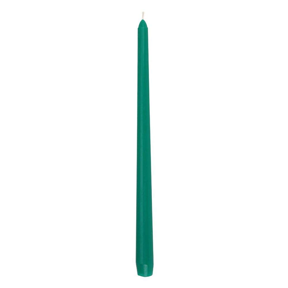 Sterno 40146 Green 12-Inch Taper Candles (Pack of 12) - Long-Lasting Dripless Candles for Dining, Weddings & Home Decor