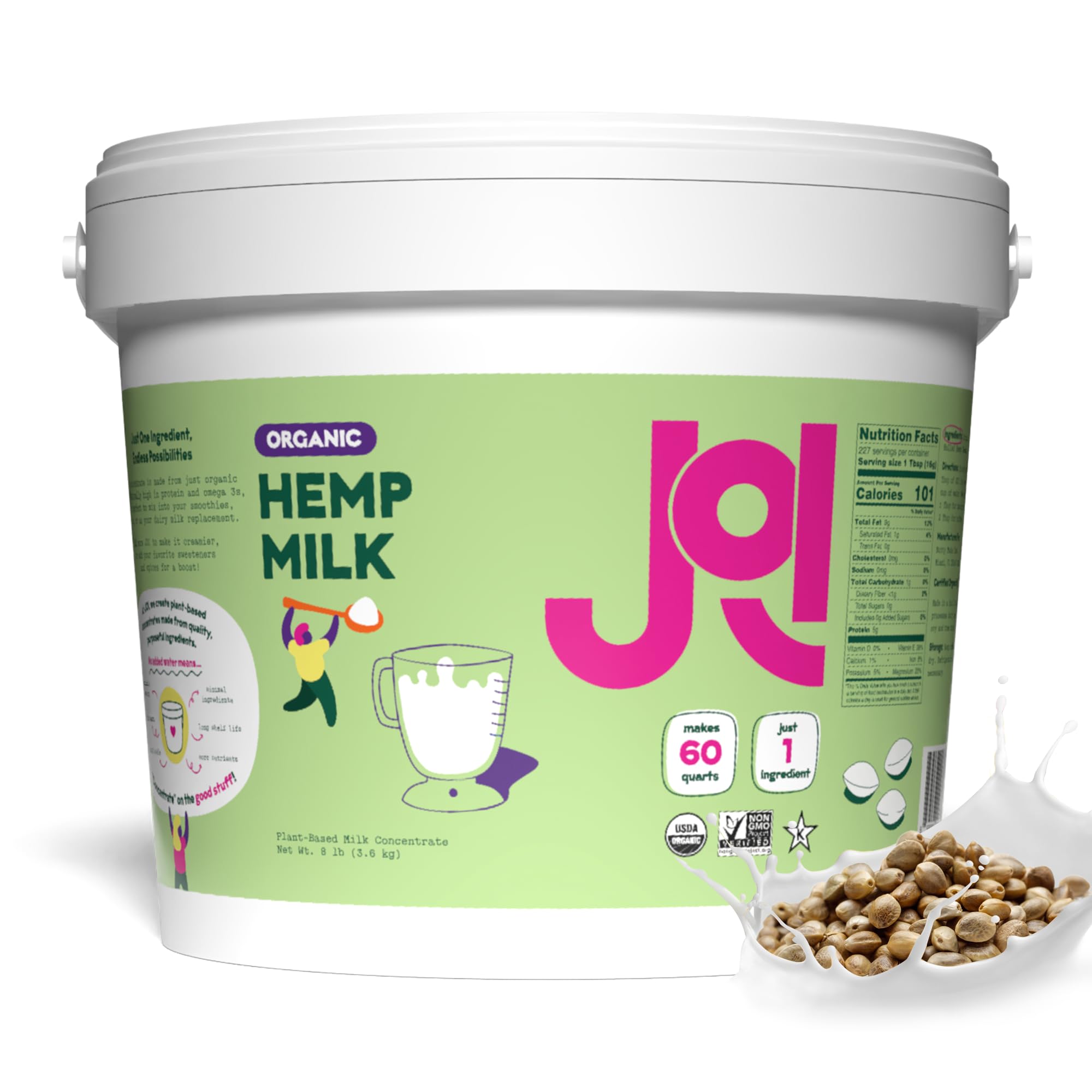 Organic Hemp Seed Milk Concentrate by JOI - 228 Servings | Vegan, Kosher, Keto, Gluten-Free | Shelf-Stable Plant-Based Milk Alternative for Smoothies, Coffee & Baking | 8 lb Bulk Pantry Staple