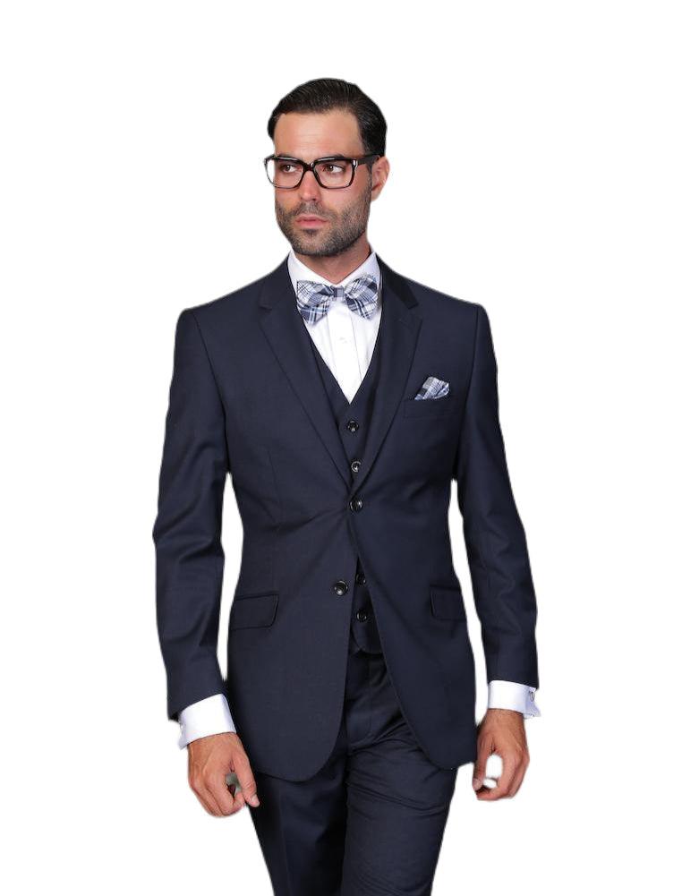 Premium Men's 3-Piece Tailored Fit Wool Suit - Navy Blue Business Formal Wear for Weddings, Office & Special Occasions