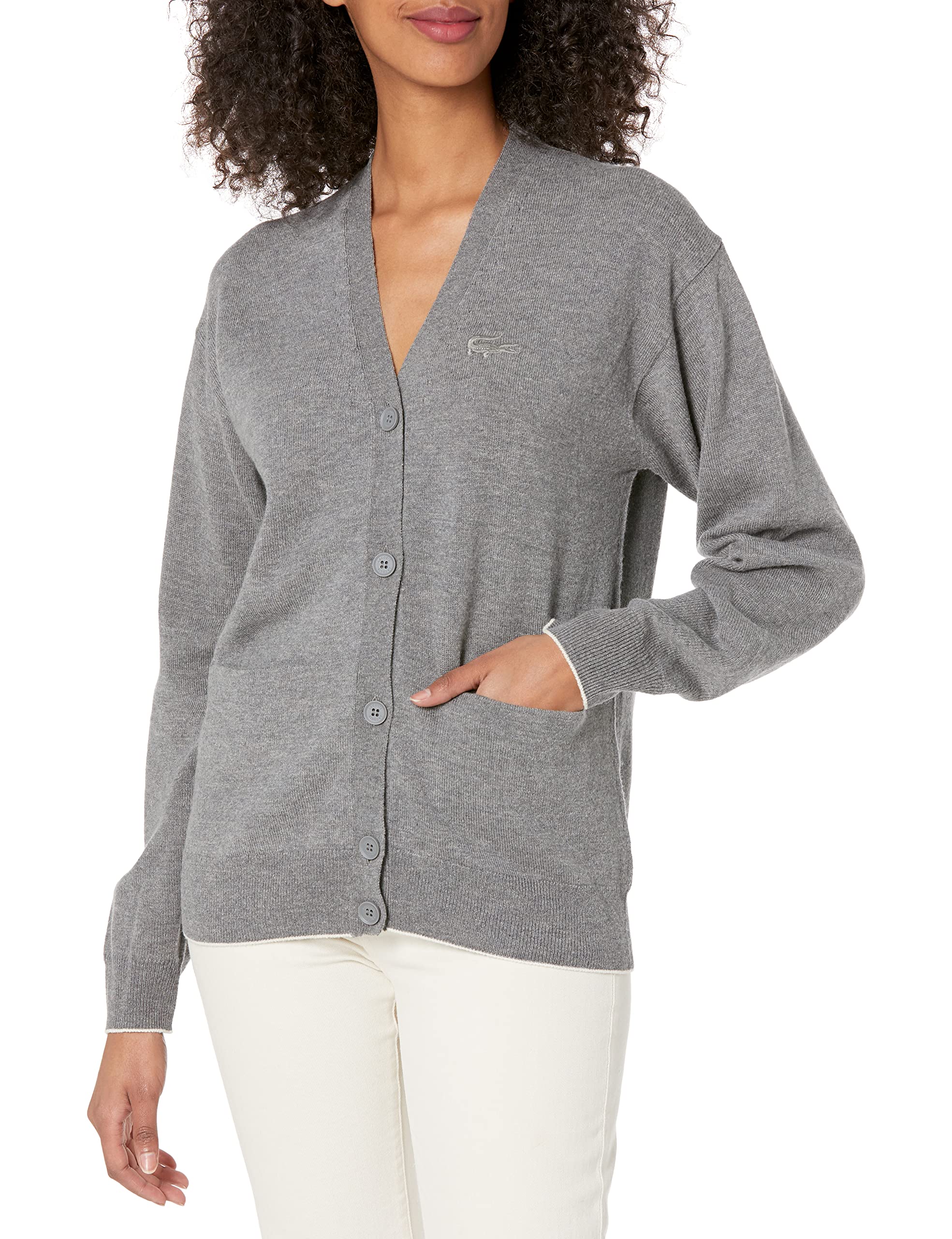 Lacoste Women's Long Sleeve Wool Cardigan Sweater - Soft & Warm Winter Knitwear for Casual Outfits & Office Wear