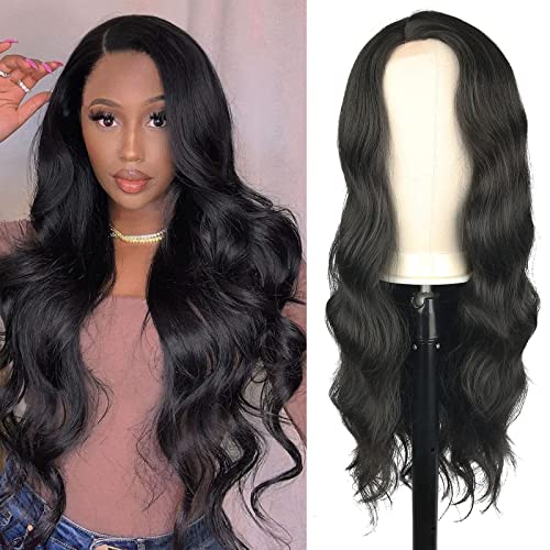 26 Inch Long Wavy Black Synthetic Wig for Women - Body Wave Heat Resistant Side Part Full Wig - Natural Looking Daily Wear for Cosplay, Parties & Everyday Style