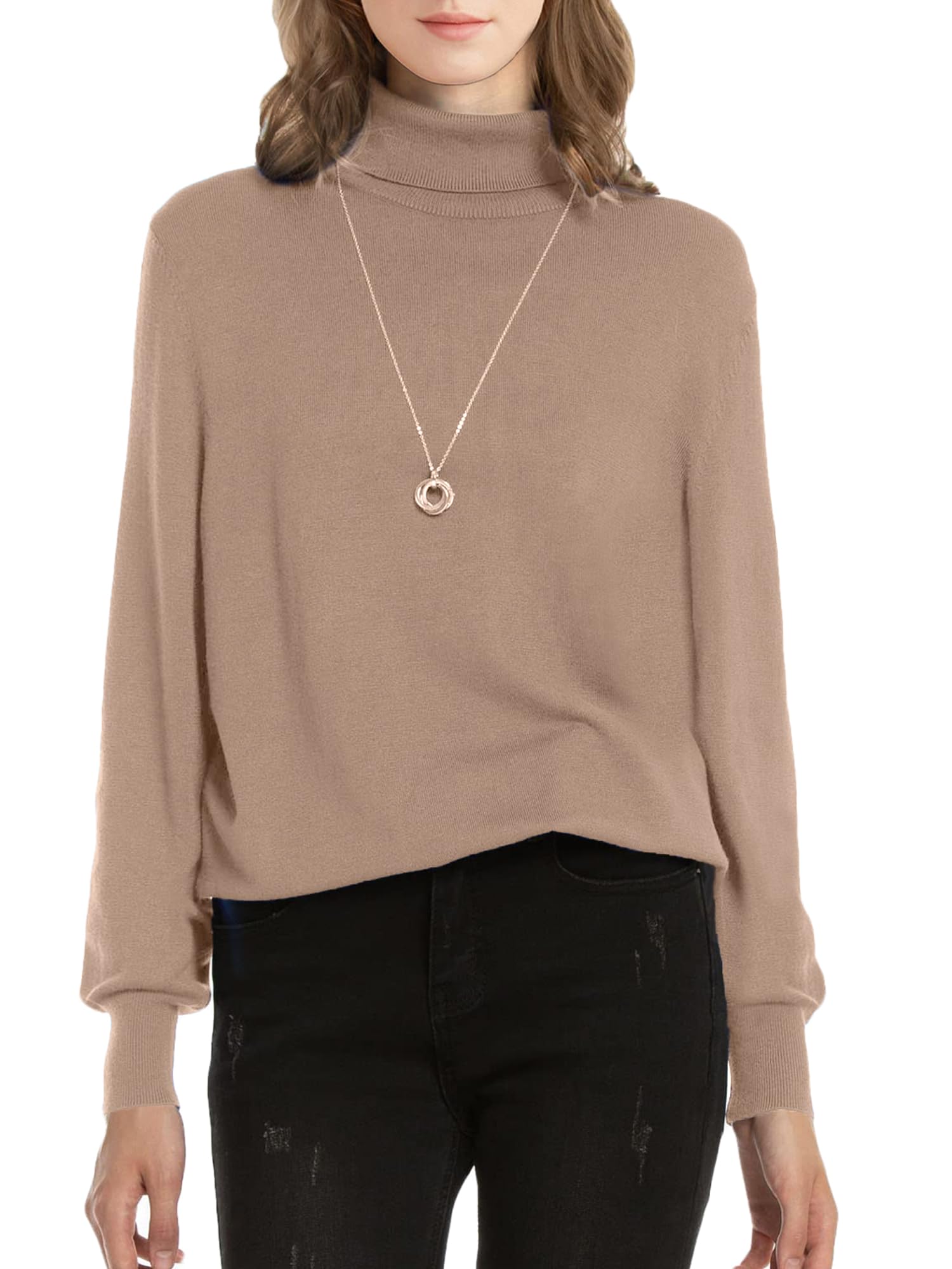 Woolicity Women's Turtleneck Sweater - Soft Long Sleeve Pullover Jumper, Cozy Warm Lightweight Knit Top for Casual Wear | Perfect for Office, Fall & Winter Outfits, Holiday Gatherings