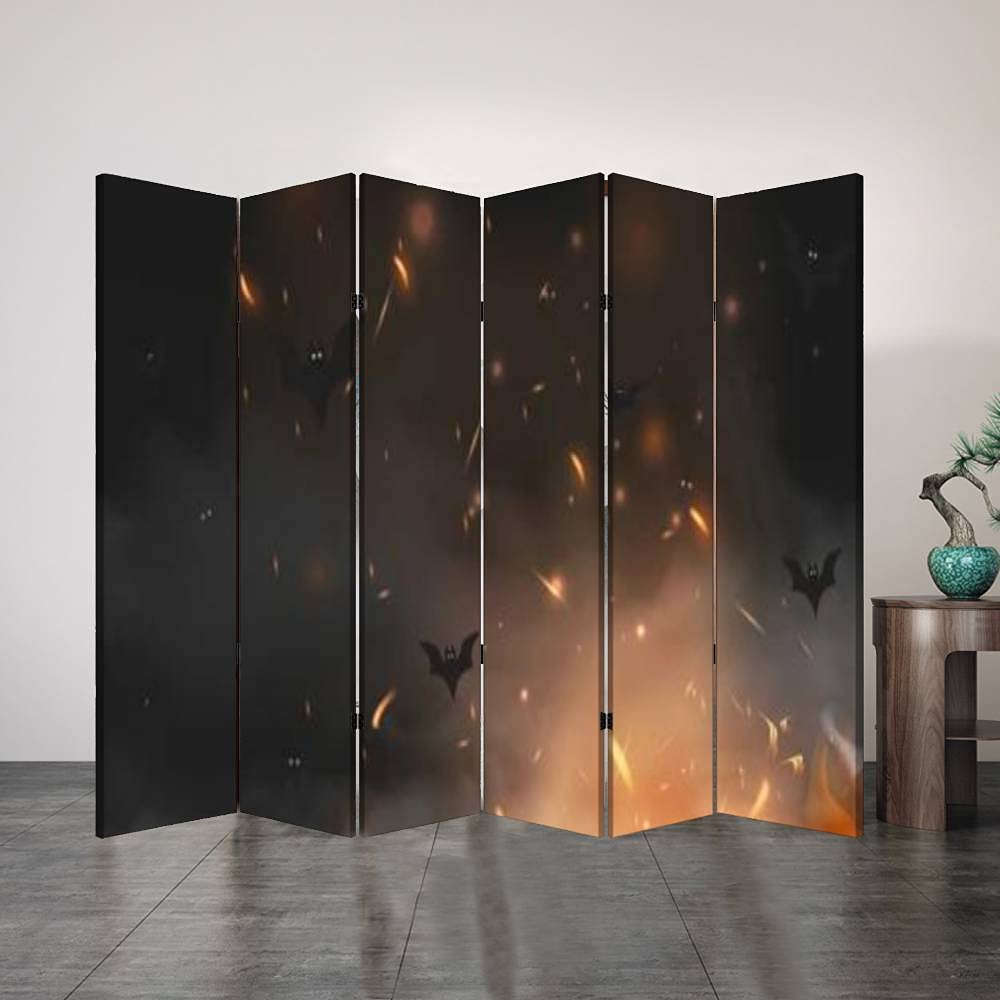 6 Panel Folding Privacy Screen Room Divider - Halloween Themed Scary Dark Background with Glowing Evil Eyes & Magic Black Light Effect - Perfect for Home Office, Bathroom, Party Decor & Spooky Atmosphere Creation