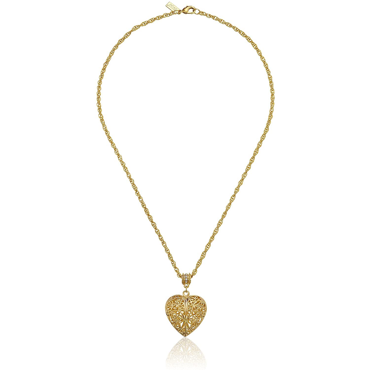 1928 Filigree Heart Necklace with Swarovski Crystal - Perfect for Romantic Gifts