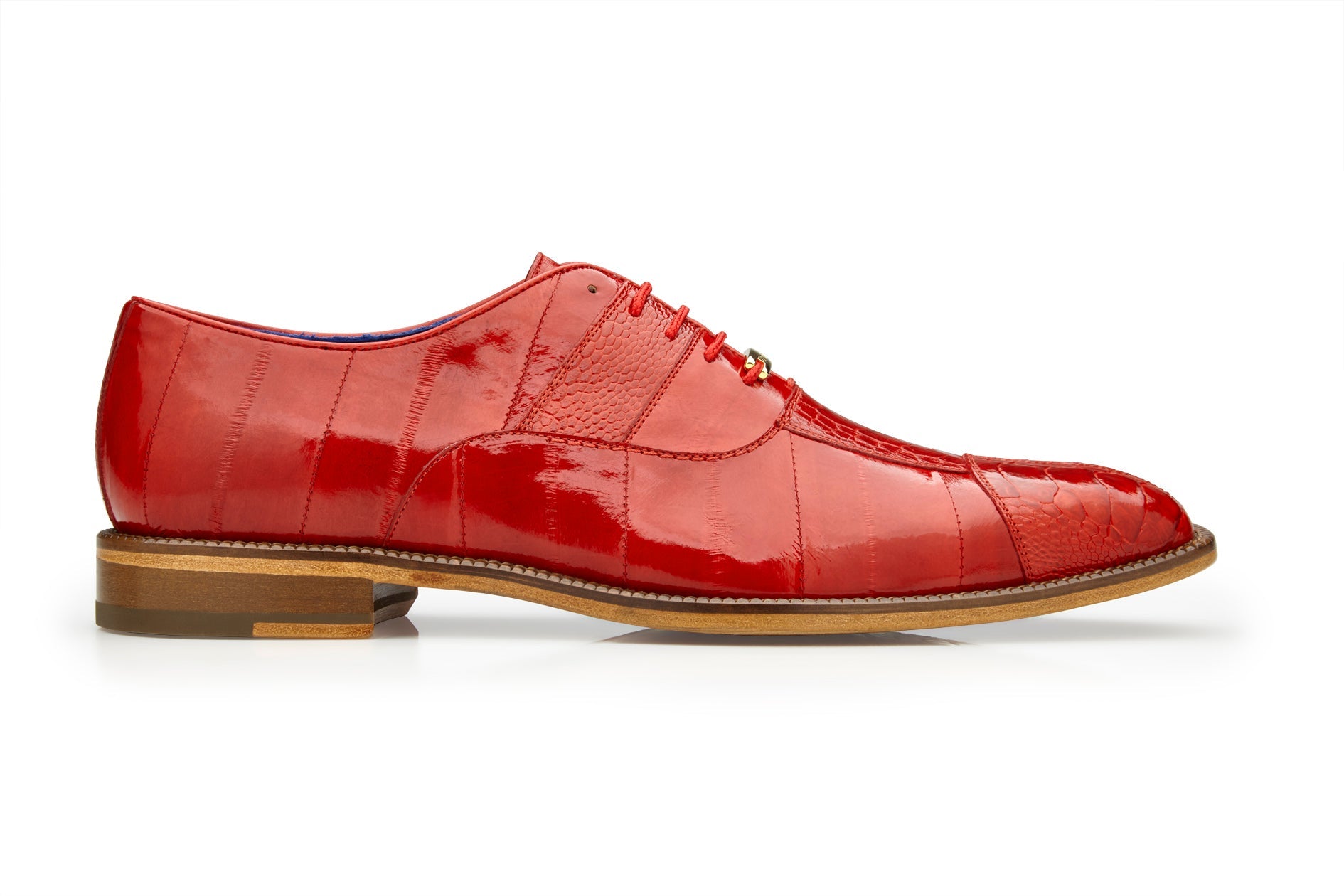Belvedere Mare Genuine Ostrich & Eel Leather Dress Shoes - Antique Red (2P7) | Premium Formal Footwear for Business & Special Occasions