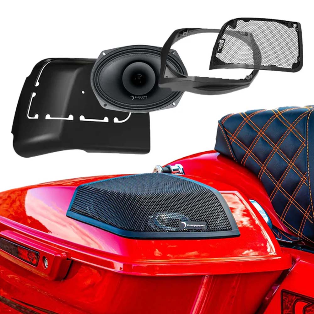 Diamond Audio MSMP692LK Cut-In Lid Kit with MP692 (2Ω) Speakers for 2014-2023 Harley Davidson® + MICRO2V2 2-Channel Class D Amplifier - Perfect for Motorcycle Audio Upgrades & Road Trips