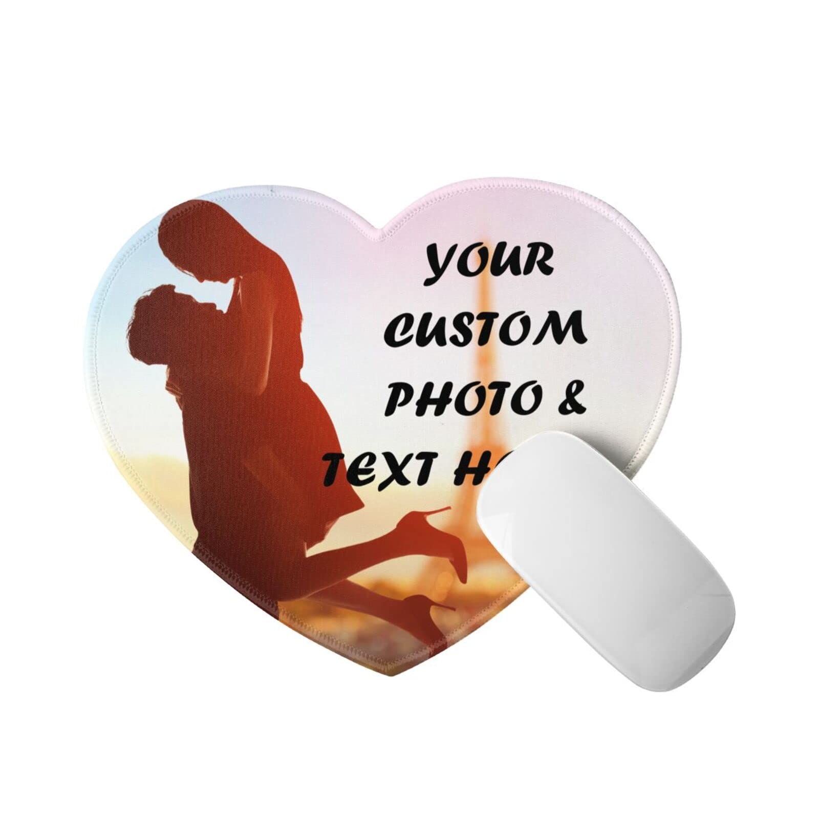 Custom Personalized Mouse Pad with Your Image, Text, or Logo - Heart Shaped Non-Slip Desk Mat for Office, Gaming & Computer Use - Perfect Gift for Home & Work Accessories