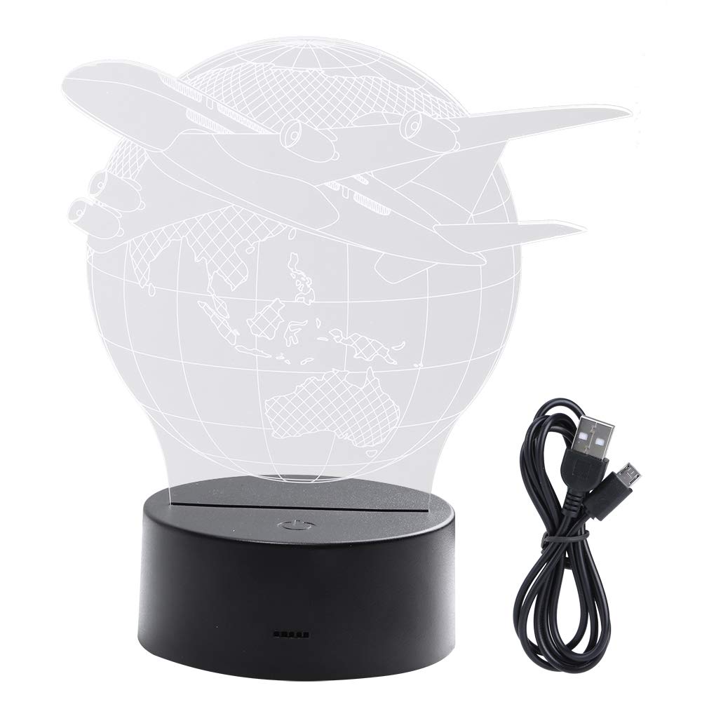 Yaosh LED Desk Lamp - Innovative Earth Plane Shape 3D Touch Night Light for Home, Bedroom, Office & Study | Colorful Mood Lighting for Reading, Working & Relaxation