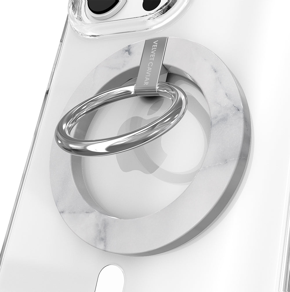 White Marble MagSafe Grip Ring - Magnetic Phone Holder for iPhone 12/13/14 Pro Max - Anti-Slip & 360° Rotatable - Perfect for Car Mount, Desk Stand & One-Handed Use