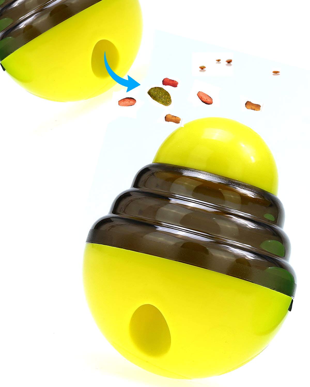 Wagooly Treat Dispensing Dog Toys - 2 Hole Wobble Slow Feeder for Dogs, Interactive Puzzle Toy with Treat Ball for Mental Stimulation & Food Games - Perfect for Puppy Training, Boredom Relief & Mealtime Fun
