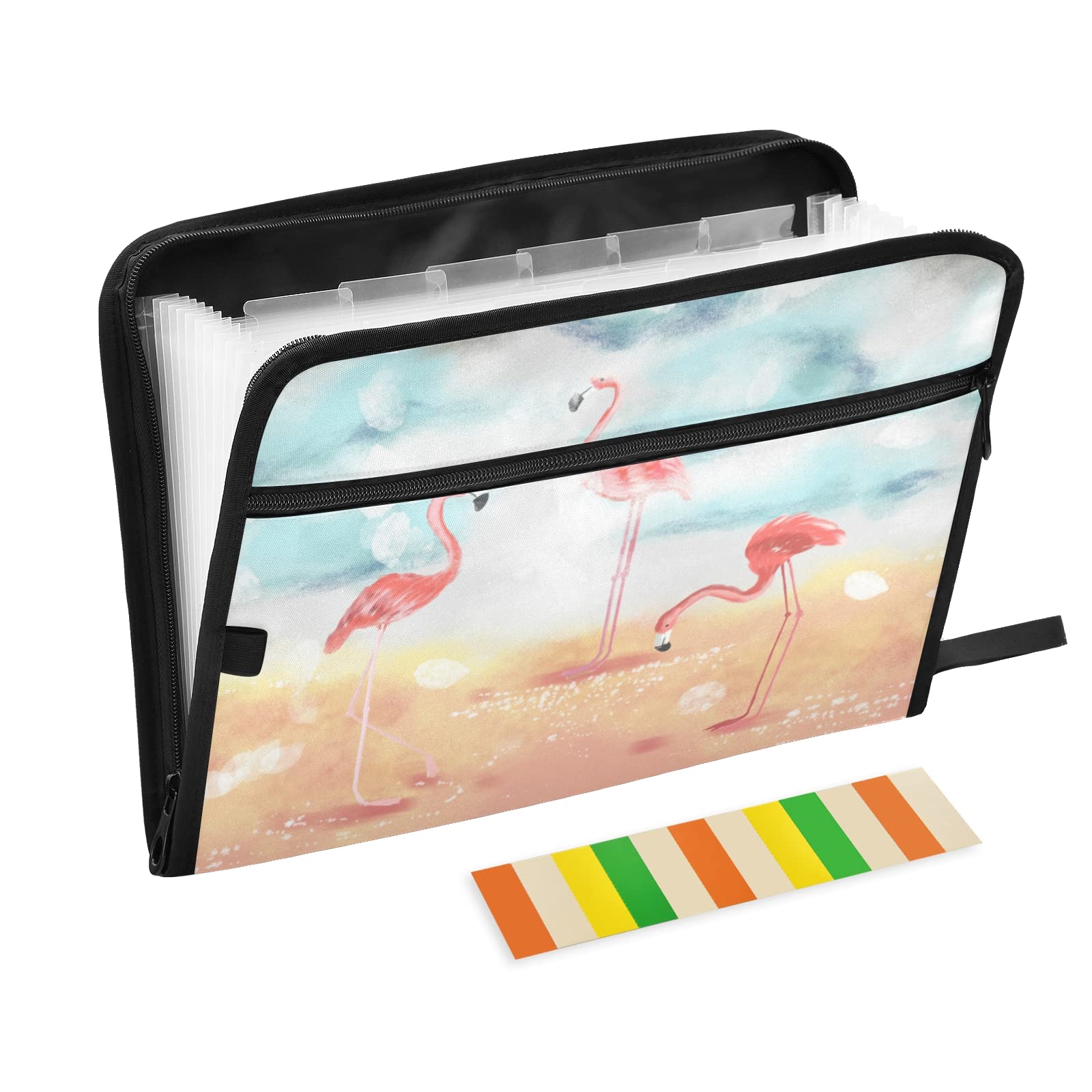 UMIRIKO Flamingo Cute 13 Pocket Expanding File Folder with Sticky Labels - Accordion Organizer for A4 Documents, Letter Size Papers - Zippered File Folder with Secure Closure (20220580) - Perfect for Office, School, Home Organization & Travel Document Storage