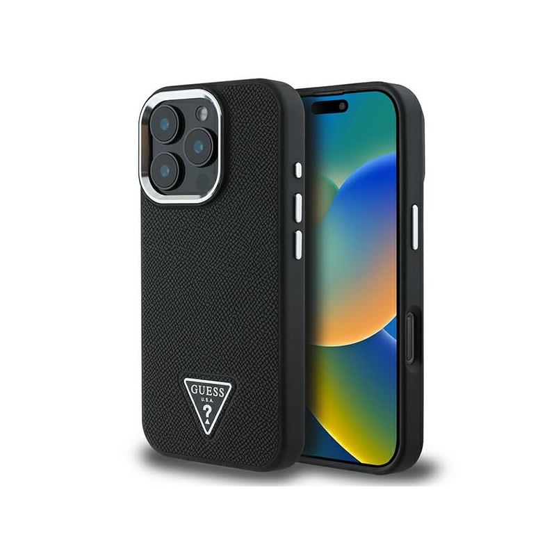 Guess Genuine PU Leather iPhone 16 Pro Case with Triangle Logo - Slim Protective Cover for iPhone 16 Pro (6.3