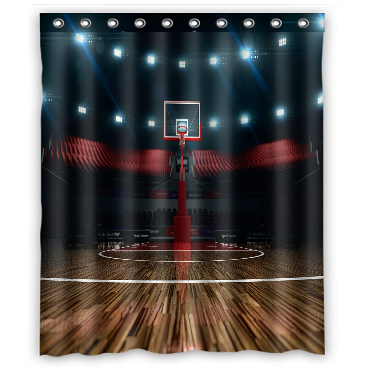 ECZJNT Waterproof Basketball Court Shower Curtain 60x72 Inch - Sport Arena Design, Long Shot Distance Print for Bathroom Decor | Perfect for Sports Fans, Game Room & Themed Bathrooms