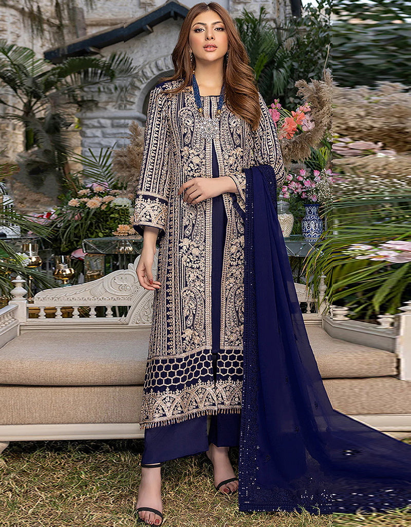 Elegant Blue Faux Georgette Pant Suit for Women - Formal Office Wear & Business Attire - Perfect for Professional Meetings, Interviews, and Corporate Events