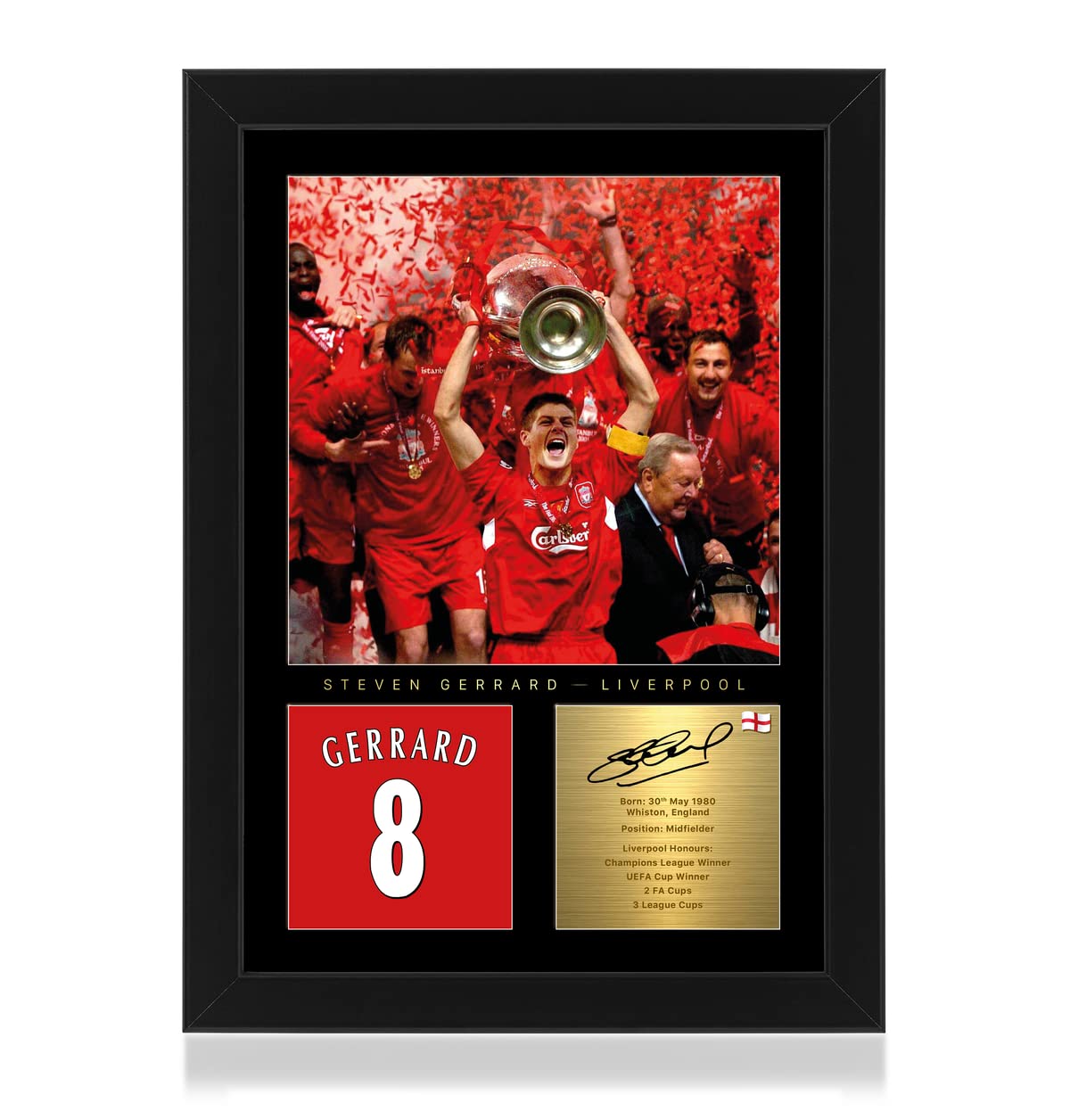 Steven Gerrard Signed Liverpool FC A4 Framed Photo with Digital Signature - Perfect Gift for Soccer Fans, Liverpool Supporters - Ideal for Home Decor, Man Cave, Office Display & Football Memorabilia Collection