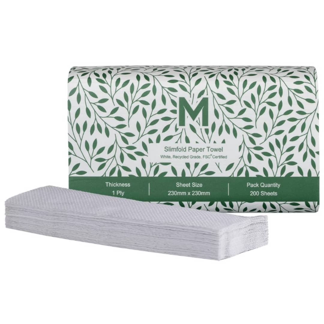 Eco-Friendly Recycled Slimfold Paper Towels - White, 230mm x 230mm, 1 Ply, FSC® Certified, 4000 Sheets per Box | Ideal for Home, Office & Commercial Use