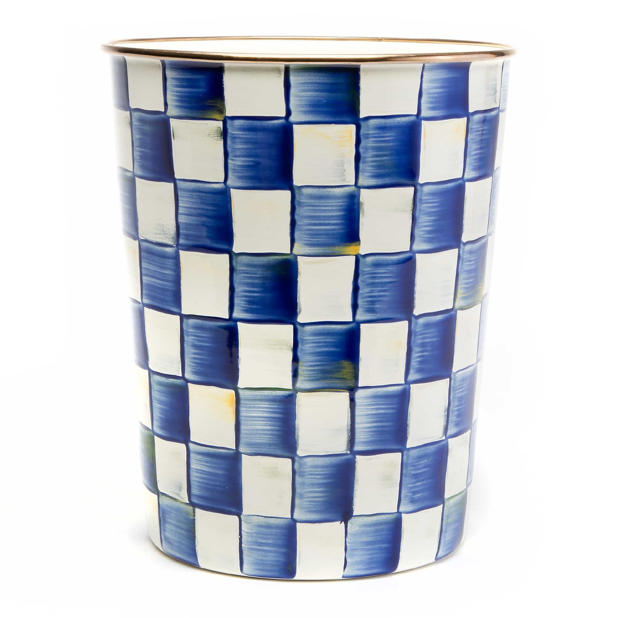 MACKENZIE-CHILDS Decorative Waste Bin - Blue and White Royal Check Trash Can for Bedroom, Bathroom, Office & Home Decor | Stylish Small Garbage Bin for Waste Disposal