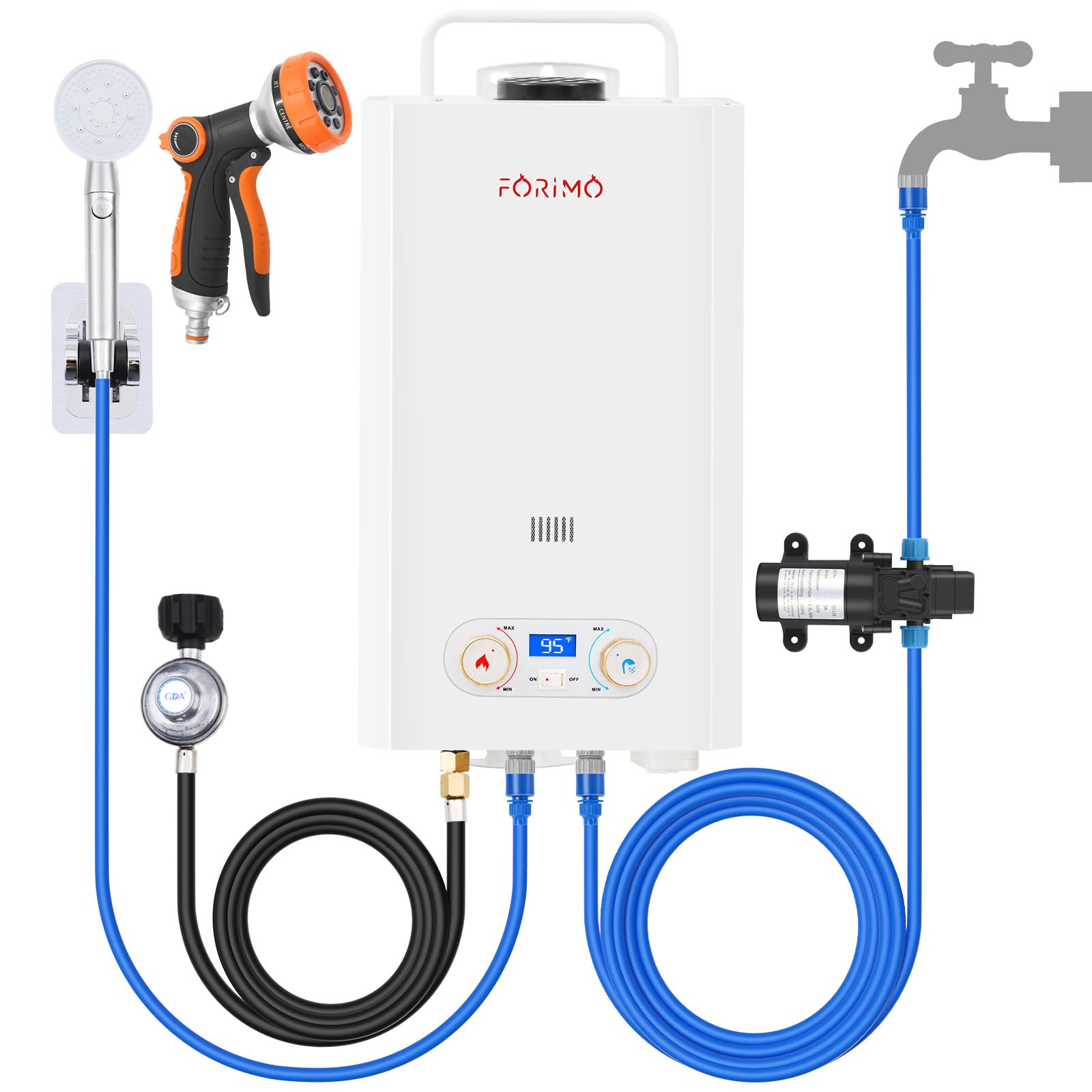 Portable Propane Tankless Water Heater - 2.64GPM 10L Outdoor Instant Hot Water System with Digital Display & Water Pump - Perfect for Camping, RV Trips, Boating & Off-Grid Cabins