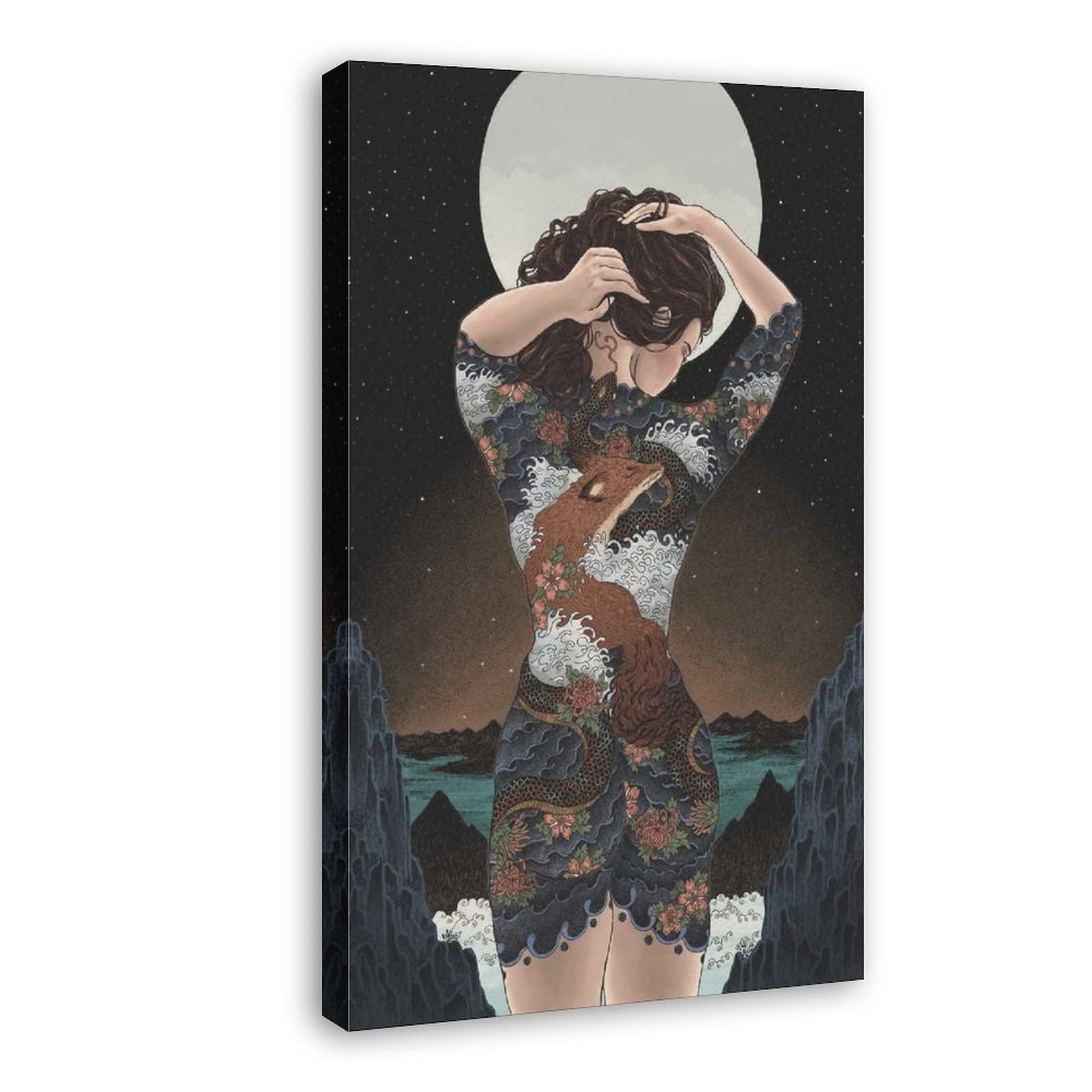 Sexy Women with Tattoos Canvas Wall Art Poster - 24x36inch (60x90cm) Framed Aesthetic Decor for Bedroom, Office & Gifts - Perfect for Modern Home Decor, Man Cave or Tattoo Studio Wall Art