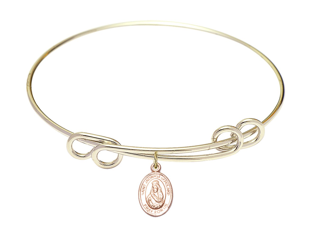 8 1/2 Inch Round Double Loop Bangle Bracelet with St. Jadwiga of Poland Charm - Elegant Religious Jewelry for Women, Perfect for Church, Weddings & Special Occasions