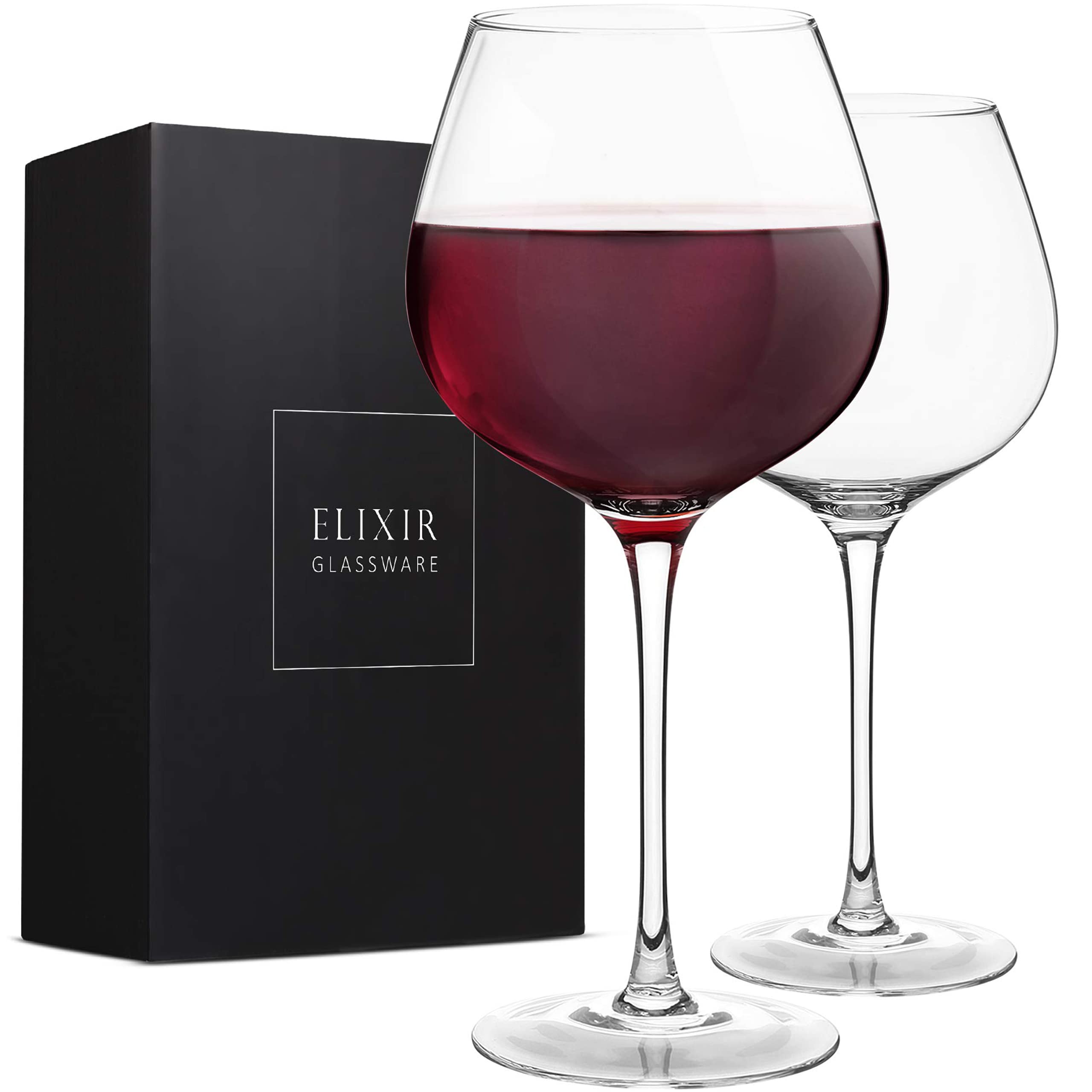 Premium Hand Blown Crystal Red Wine Glasses Set of 2 - 22oz Large Long Stem Wine Glasses for Wine Tasting, Wedding, Anniversary & Christmas Gifts - Elegant Glassware for Fine Dining, Romantic Dinners & Special Occasions
