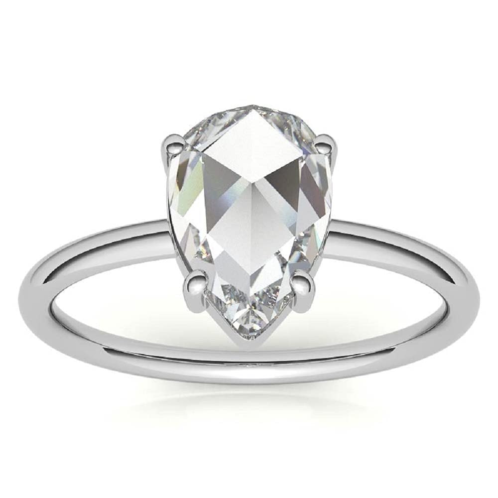 2 CT Pear Rose Cut Moissanite Engagement Ring - 14k Solid White/Yellow/Rose Gold Solitaire Ring for Women - Vintage Style Diamond Alternative Wedding, Anniversary & Promise Ring (Perfect for Proposals, Bridal Jewelry & Special Occasions)