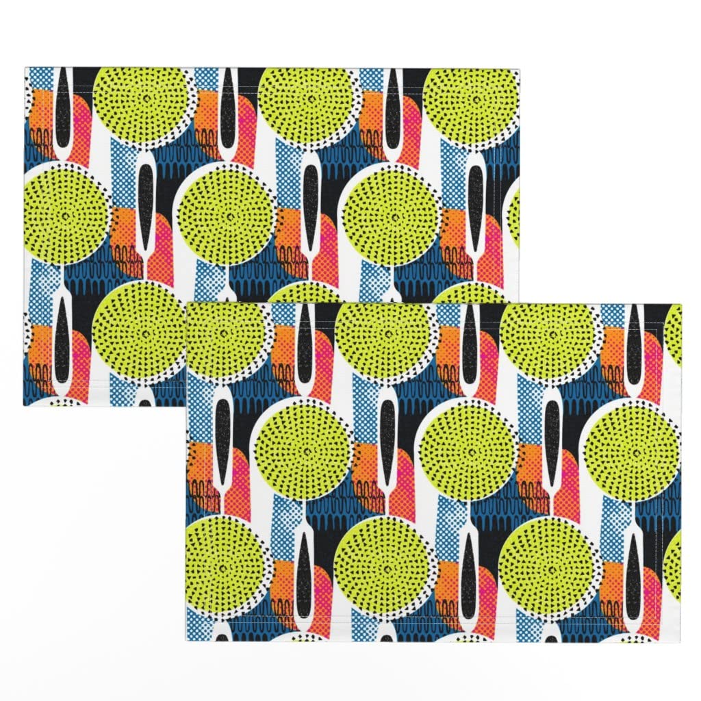 Boho Mandala Africa Print Linen Cotton Canvas Placemats (Set of 2) - Vibrant Modern Kitchen Table Mats for Dining, Entertaining & Home Decor