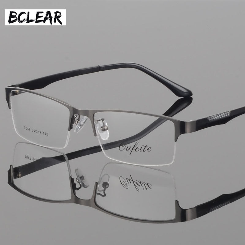 Bclear Men's Square Alloy Semi-Rimless Eyeglasses S7047 - Stylish Lightweight Frame for Work, Reading & Everyday Wear