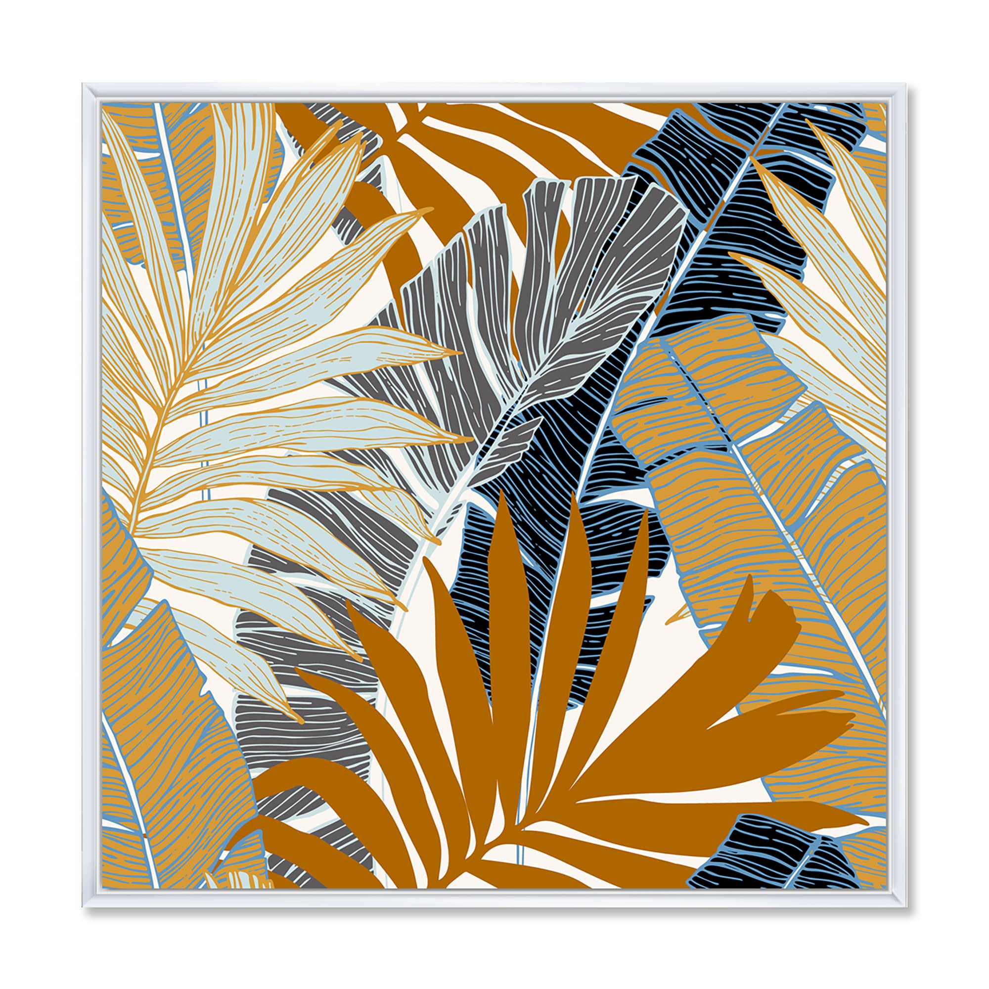 Abstract Tropical Summer Palm Tree & Banana Leaves Canvas Wall Art Print - Modern Framed Home Decor for Living Room, Bedroom & Office