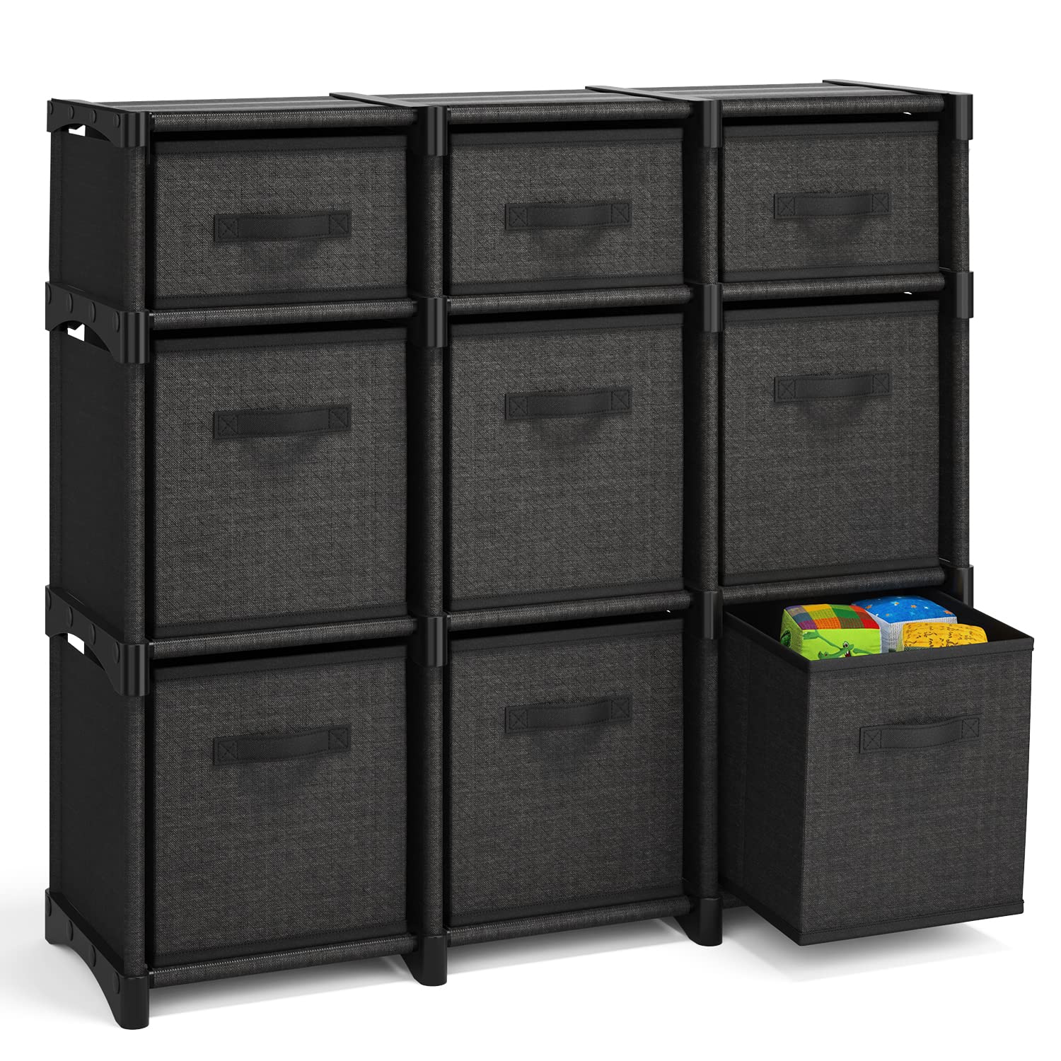 Nestl 9-Cube Storage Organizer - Black Fabric Storage Shelves with Sturdy Cubby Bins | DIY Modular Organizer for Bedroom, Playroom, Office & Dorm | Perfect for Toy Storage, Book Display & Home Organization