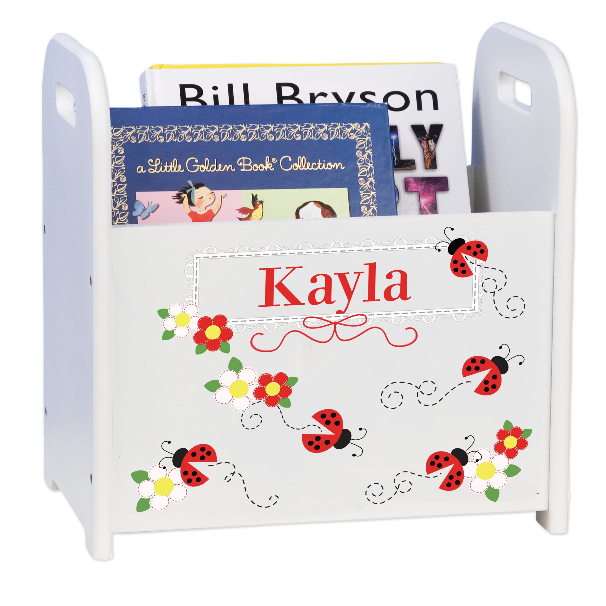 Personalized Ladybug Book Caddy for Kids - White Children's Book Bin Organizer - Perfect Newborn Baby Gift for Nursery, Playroom & Classroom Storage