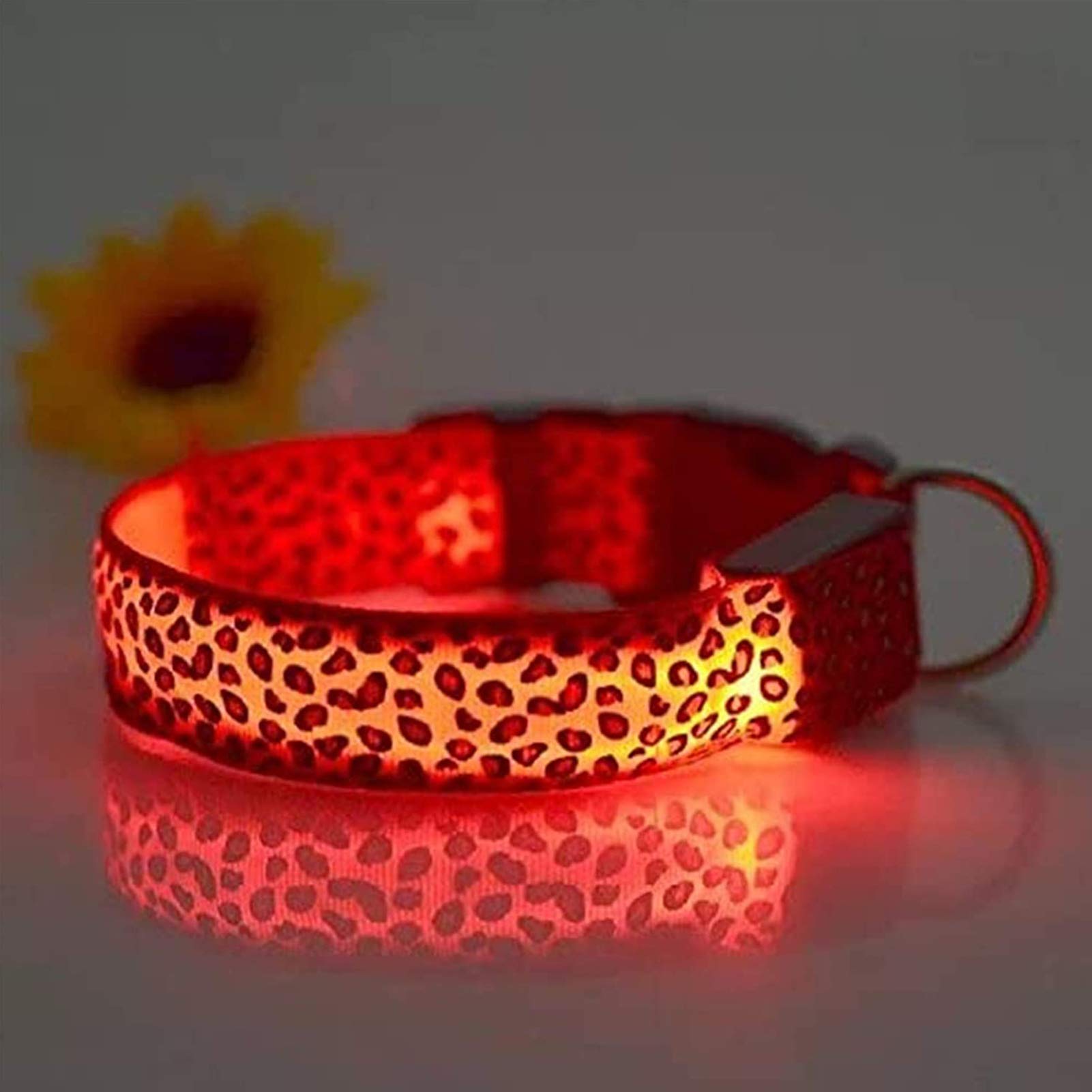 Glowing LED Dog Collar with Leopard Print - Durable Reflective Puppy Collar for Nighttime Safety - Perfect for Walking, Hiking & Outdoor Adventures